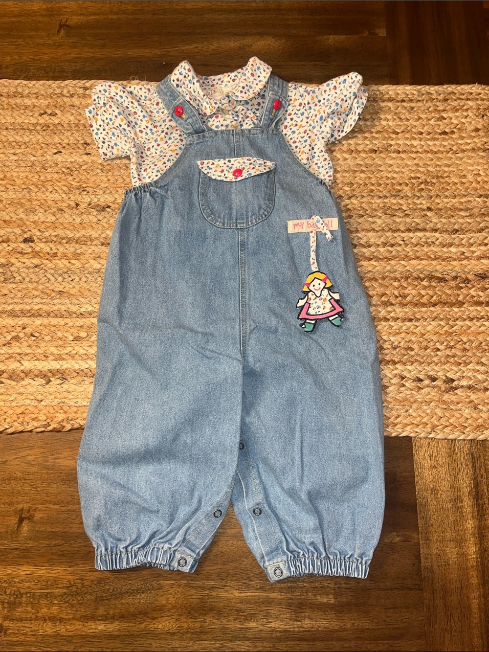 Vintage Denim Overall Romper with Floral matching Top  24m  Baby Beluga